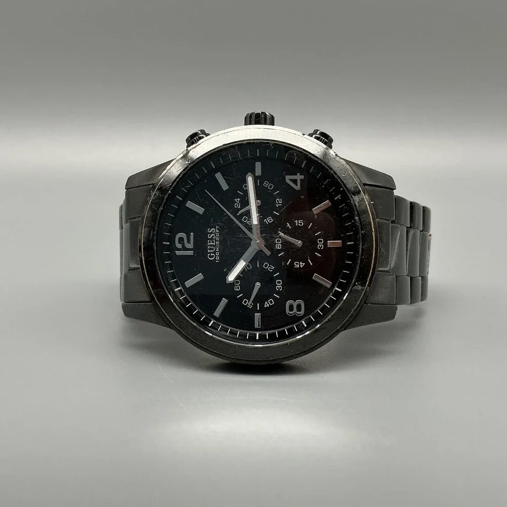 Guess Waterpro Mens Watch 44mm Black Dial Chronograph 100M New Battery 7